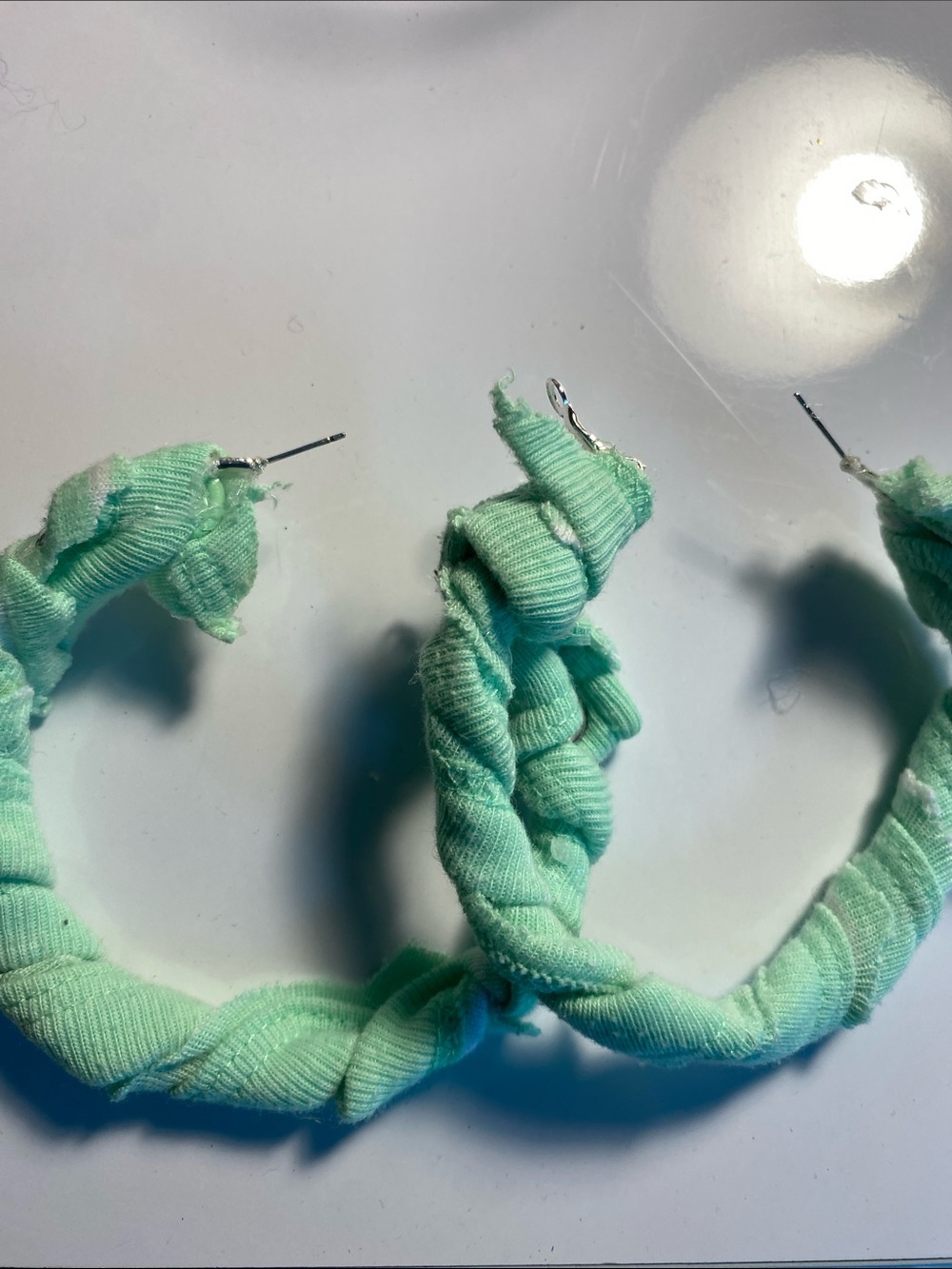 Braided Mint Green Fabric Hoop Earrings for Women